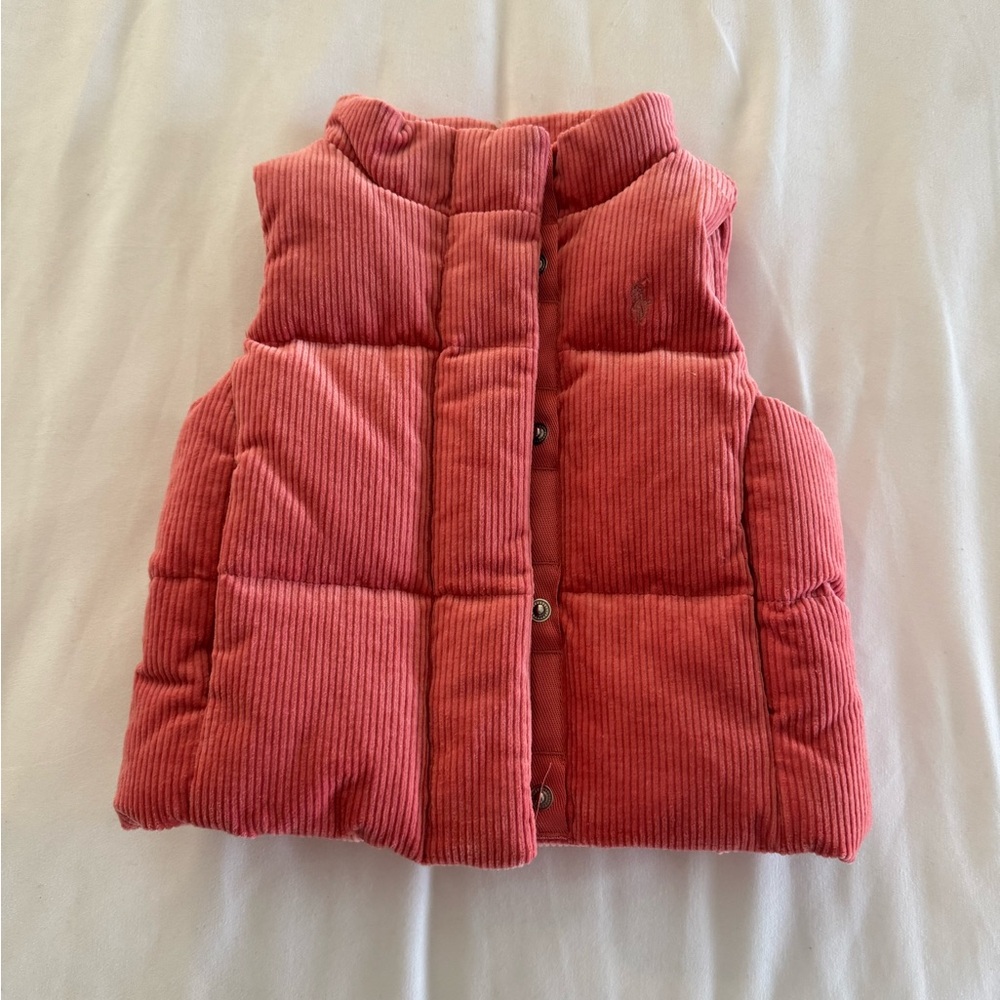 Kids Pink Ralph Lauren Corduroy Puffer Vest